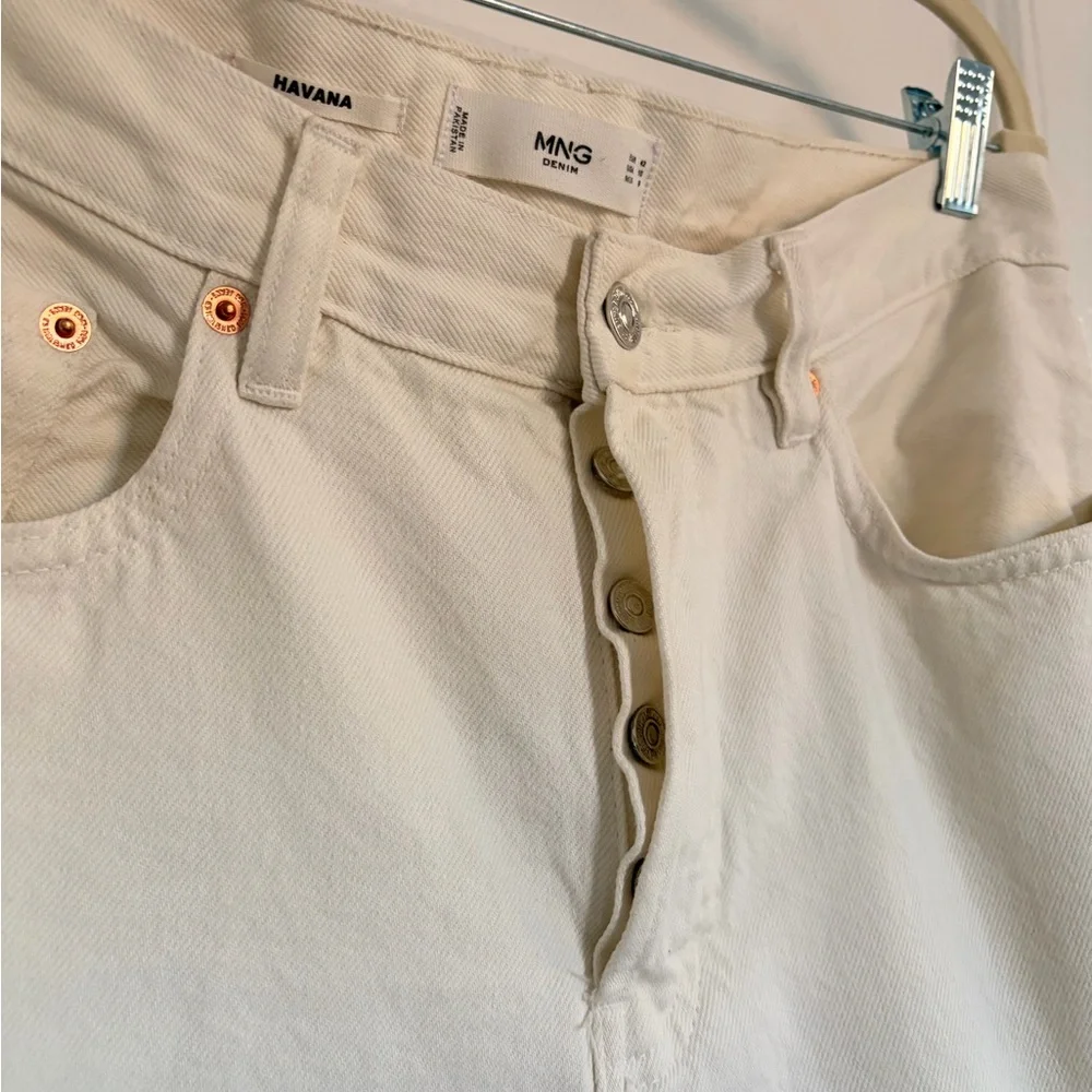 Mango Ecru Straight Leg Denim Pants
